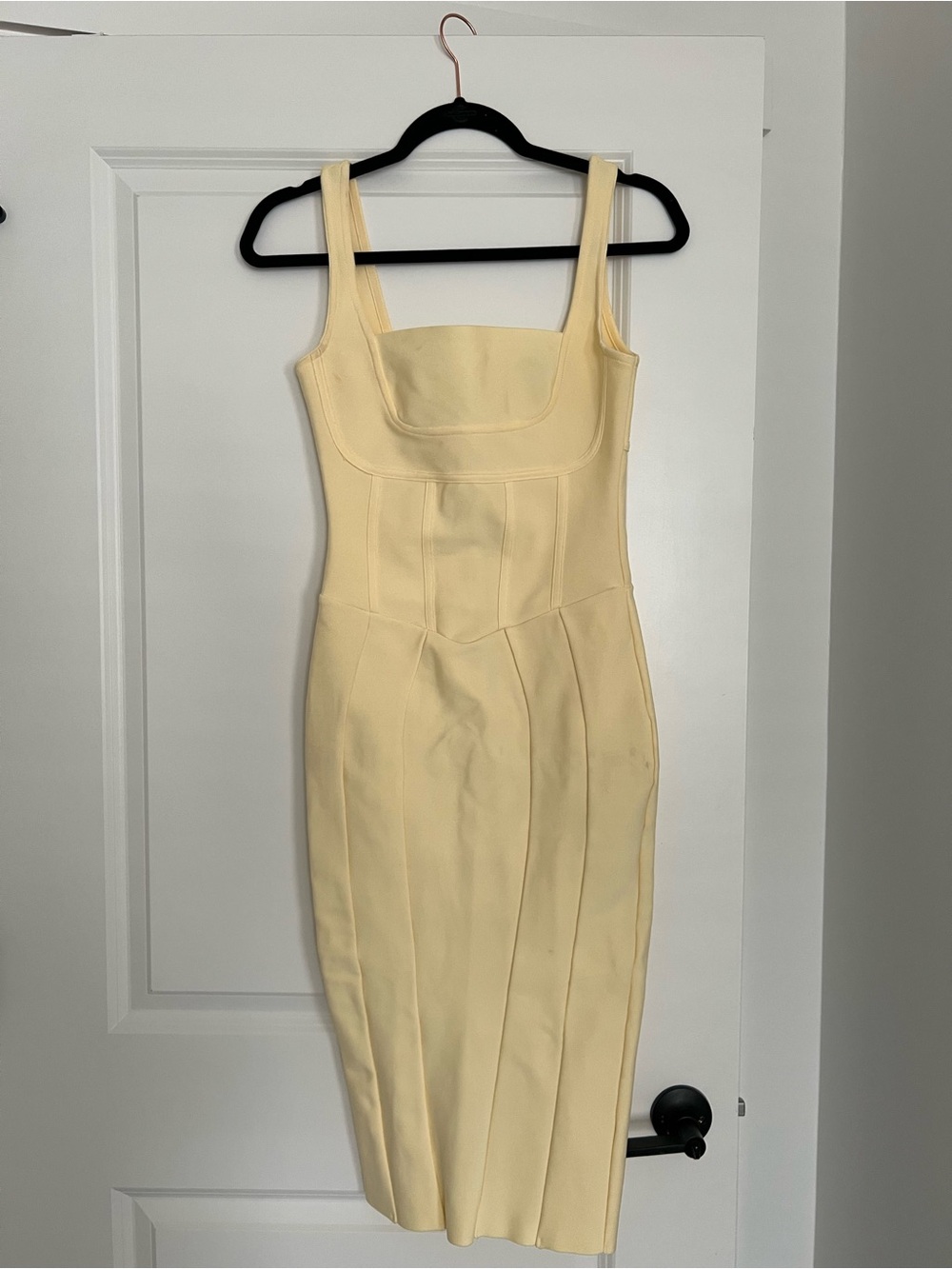 Square Neck Bodycon Dress in Pale Yellow